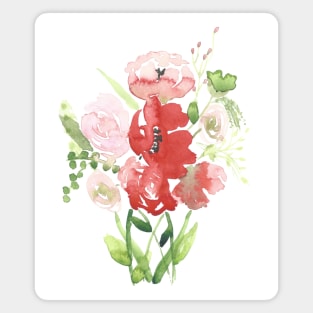 Poppies and Roses, floral watercolor painting Magnet